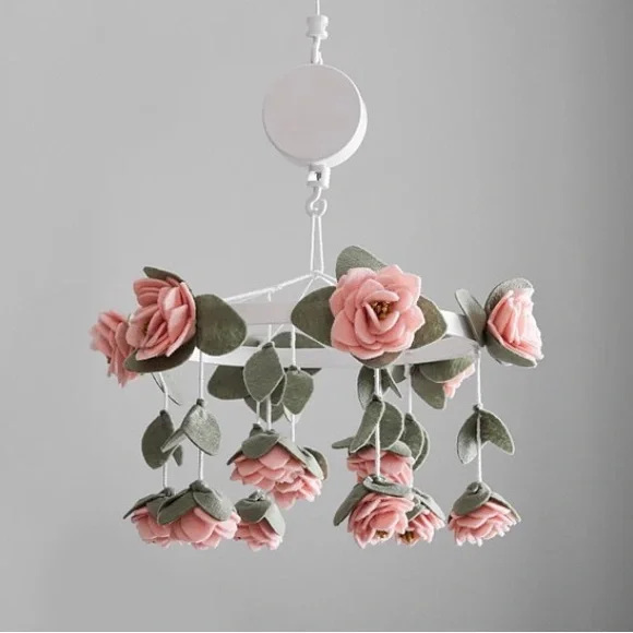 Pottery Barn kids Felted Pink Roses Musical Baby Crib Mobile with arm included - Picture 2 of 4